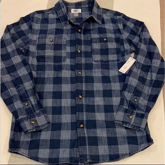 NWT Old Navy Long Sleeved Button-Down Denim Shirt Buffalo Plaid Sz XL (14-16) - Picture 2 of 7